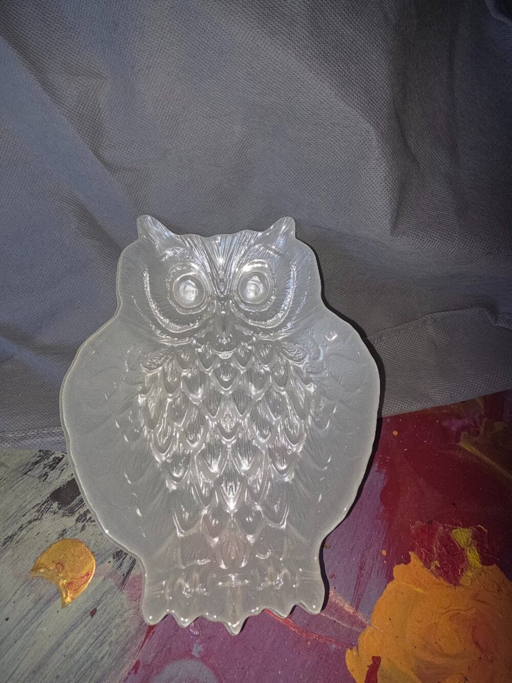 Owl Dish - Frosted Candy Nut Ring Trinket Dish Plate 8”
